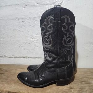 Nocona Teju Lizard Skin Western Cowboy Boot Pointed Toe Leather  Black Men 9 Vtg